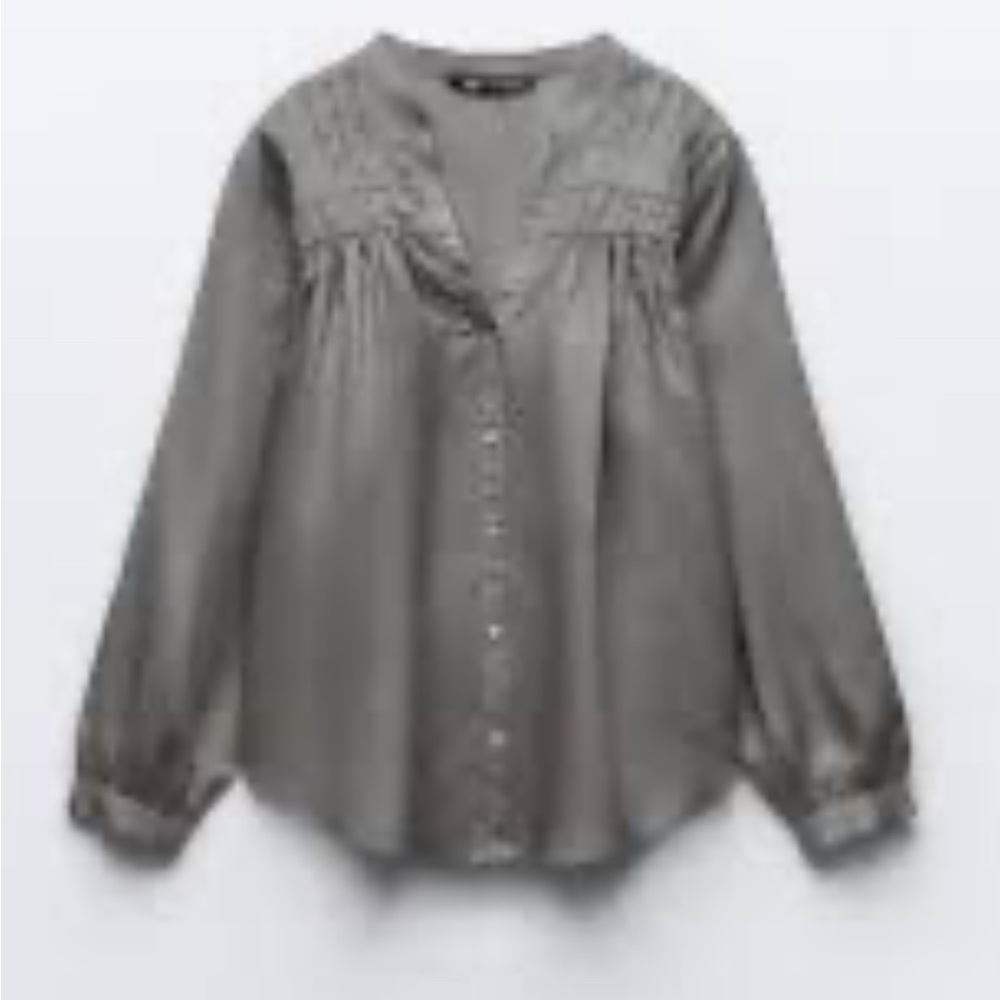 Zara Gray Blouse with Button‎ Detail